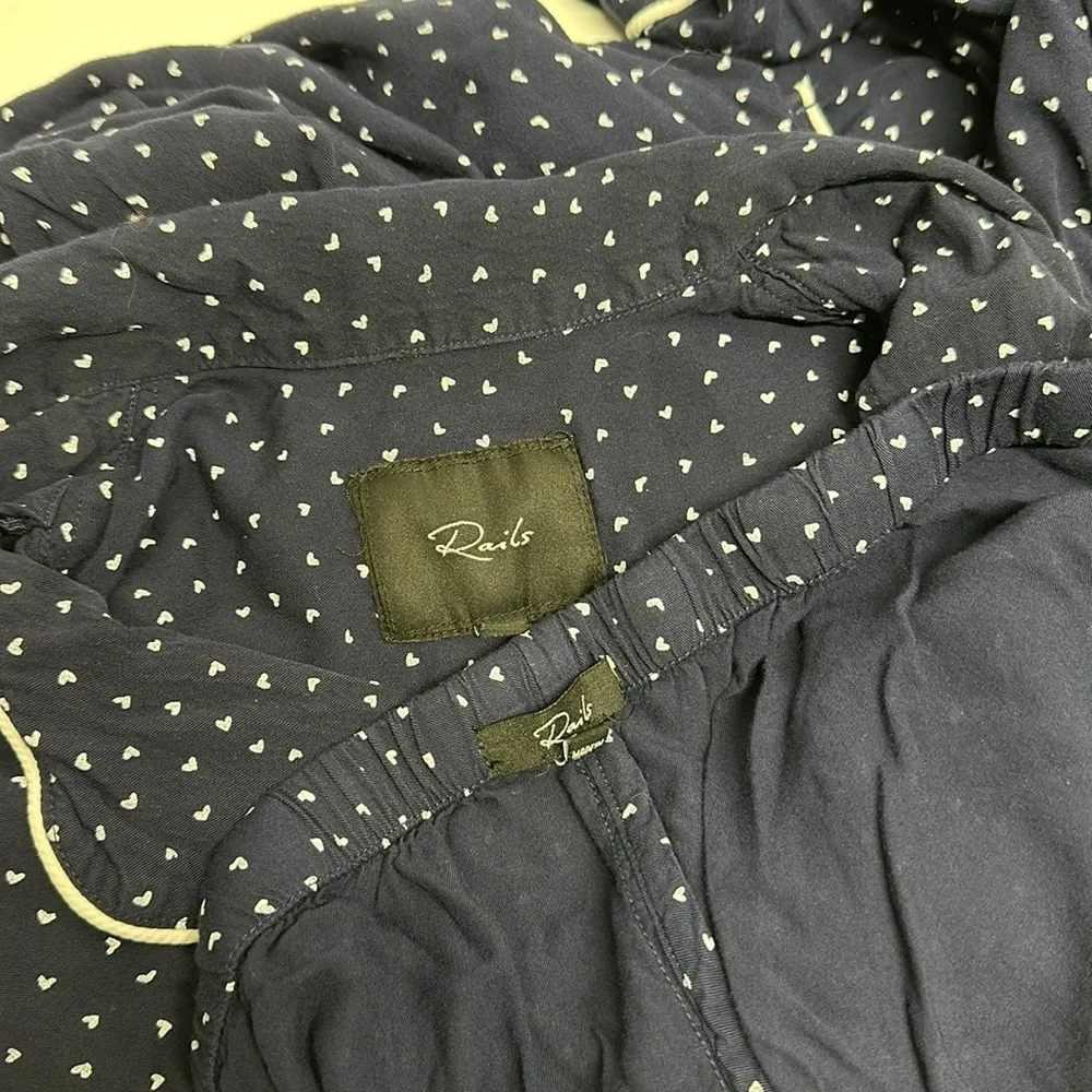 Rails Pajamas Set 2 Piece Long Sleeve Top & Pants Mini Hearts Navy Blue Small